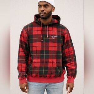 Vintage Ralph Lauren Polo Red and Black Plaid Hoodie Size L